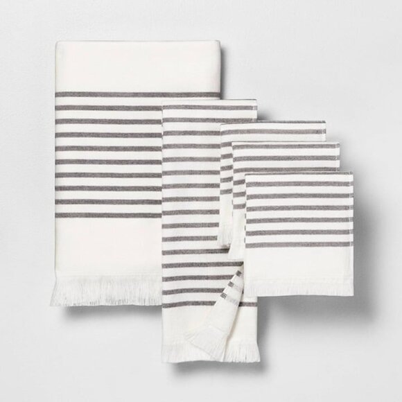 Core Stripe Bath Towel - Hearth & Hand Magnolia - Railroad Gray, Sour Cream 2020 - Picture 2 of 5